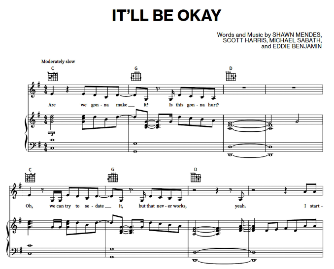 Shawn Mendes-It’ll Be Okay Free Sheet Music PDF for Piano