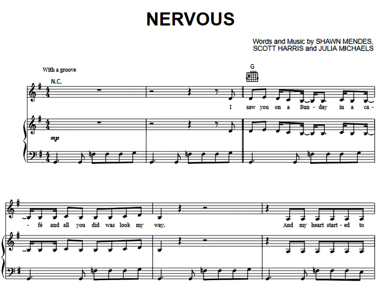 Shawn Mendes-Nervous Free Sheet Music PDF for Piano