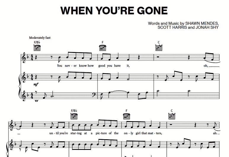 Shawn Mendes-When You’re Gone Free Sheet Music PDF for Piano 1 Shawn Mendes-When You’re Gone Free Sheet Music PDF for Piano