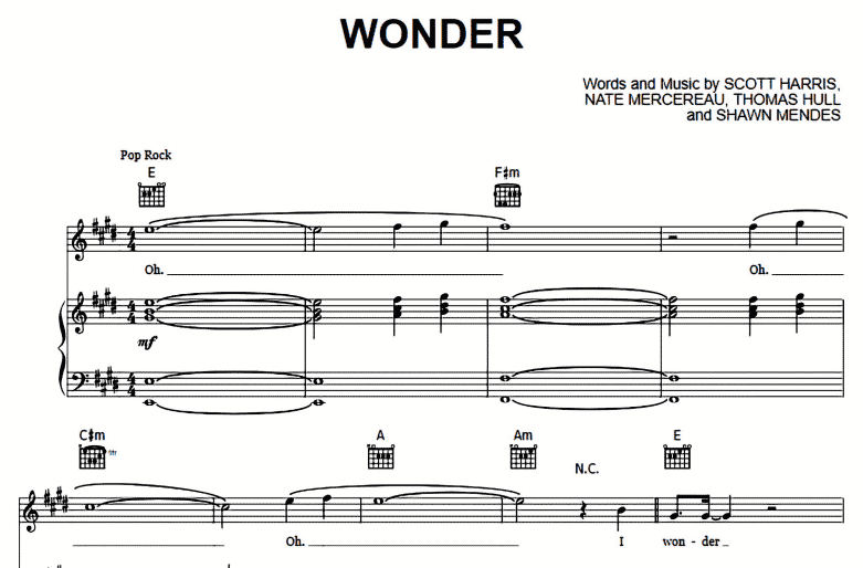 Shawn Mendes-Wonder Free Sheet Music PDF for Piano