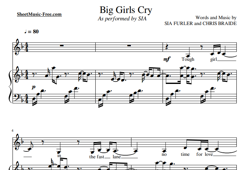 She Loves Me-Sia-Big Girls Cry Free Sheet Music PDF for Piano