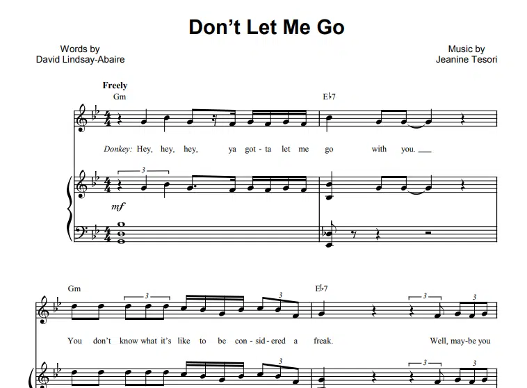 Shrek-Don’t Let Me Go Free Sheet Music PDF for Piano