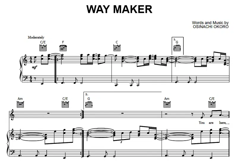 Sinach-Way Maker Free Sheet Music PDF for Piano