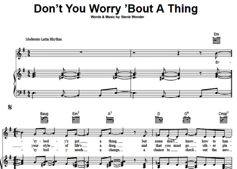 Stevie Wonder-Don’t You Worry ‘Bout A Thing Free Sheet Music PDF for