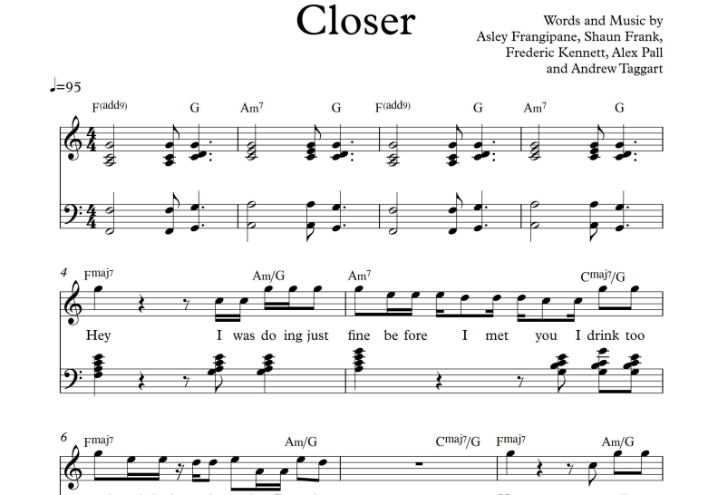 The Chainsmokers-Closer Free Sheet Music PDF for Piano