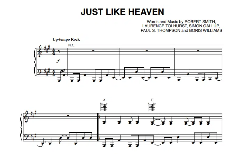 The Cure-Just Like Heaven Free Sheet Music PDF for Piano
