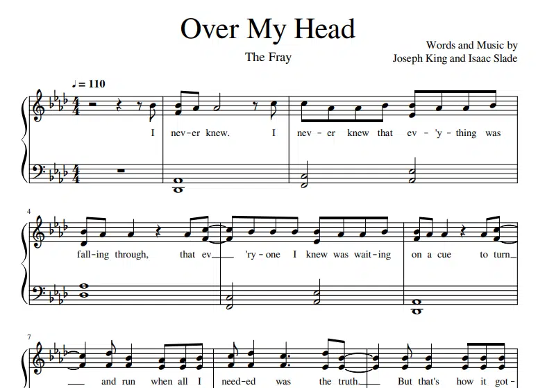 The Fray-Over My Head Free Sheet Music PDF for Piano