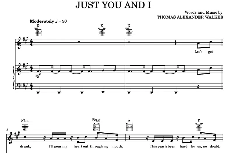 Tom Walker-Just You and I Free Sheet Music PDF for Piano