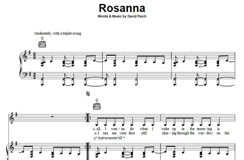 Toto-Rosanna Free Sheet Music PDF for Piano