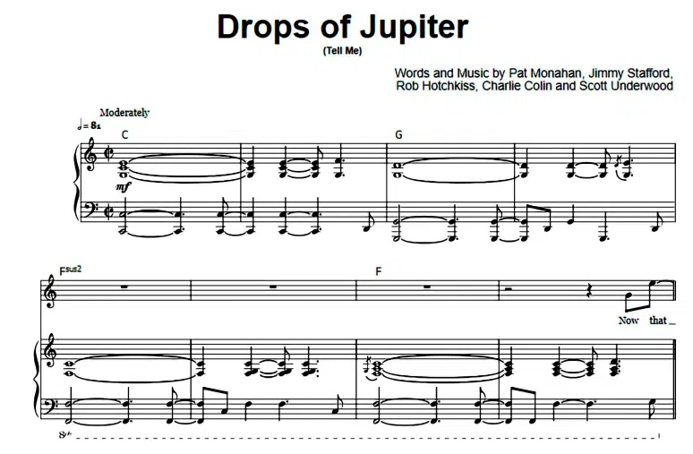 Train-Drops of Jupiter Free Sheet Music PDF for Piano