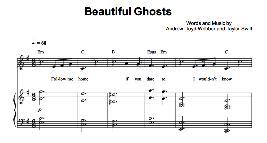 Taylor Swift-Beautiful Ghosts Free Sheet Music PDF for Piano