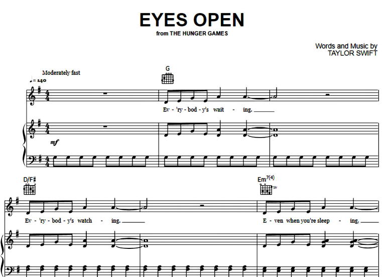 Taylor Swift-Eyes Open Free Sheet Music PDF for Piano