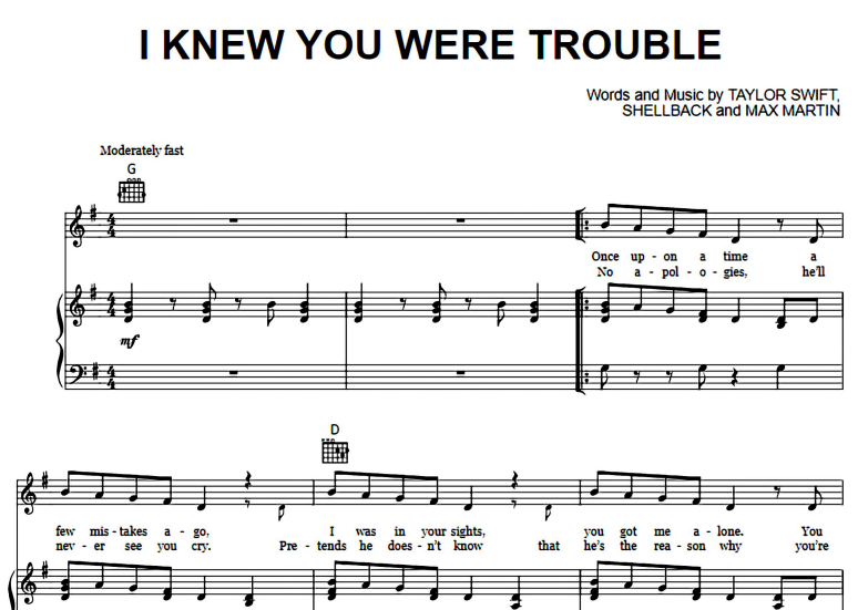 I Knew You Were Trouble - Taylor Swi…: English ESL worksheets pdf & doc