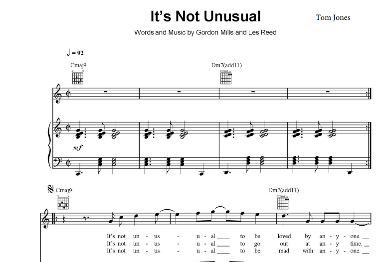 Tom Jones-It’s Not Unusual Free Sheet Music PDF for Piano