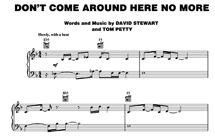 Tom Petty-Don’t Come Around Here No More Free Sheet Music PDF for Piano