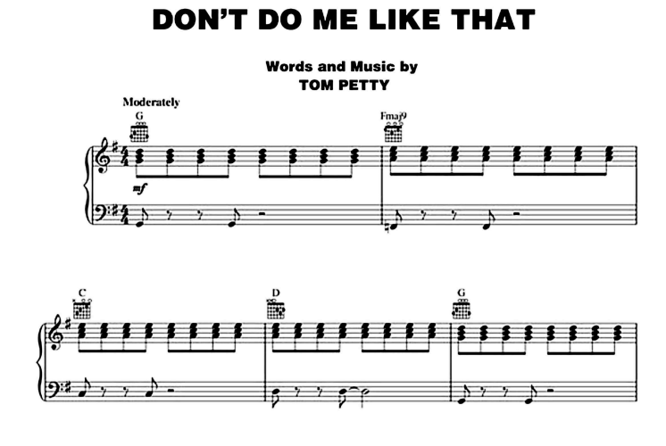 Tom Petty-Don’t Do Me Like That Free Sheet Music PDF for Piano