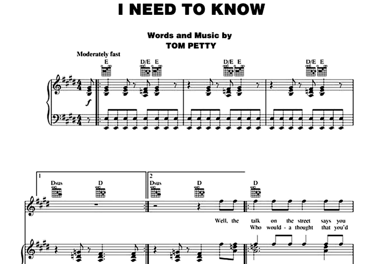 Tom Petty-I Need To Know Free Sheet Music PDF for Piano 1 Tom Petty-I Need To Know Free Sheet Music PDF for Piano