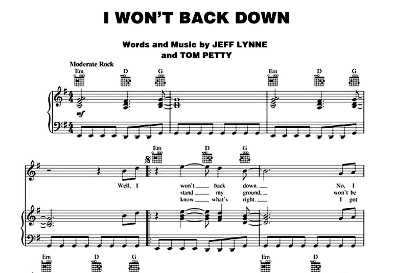Tom Petty-I Won’t Back Down Free Sheet Music PDF for Piano 1 Tom Petty-I Won’t Back Down Free Sheet Music PDF for Piano