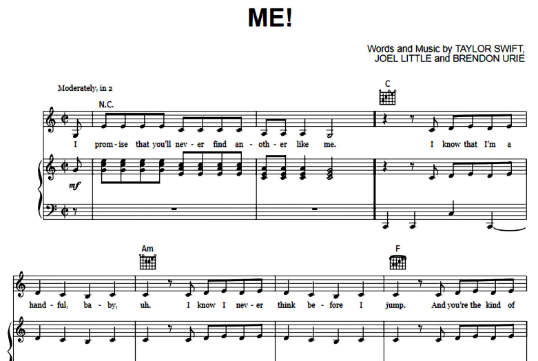 Taylor Swift-ME! Free Sheet Music PDF for Piano