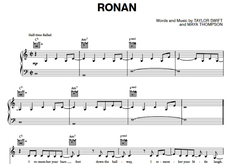 Taylor Swift-Ronan Free Sheet Music PDF for Piano