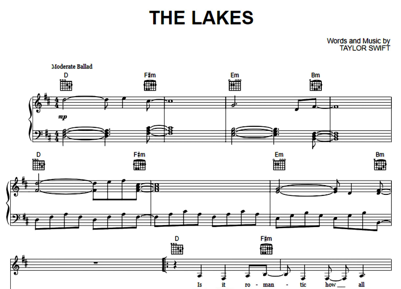 Taylor Swift-The Lakes Free Sheet Music PDF for Piano 1 Taylor Swift-The Lakes Free Sheet Music PDF for Piano