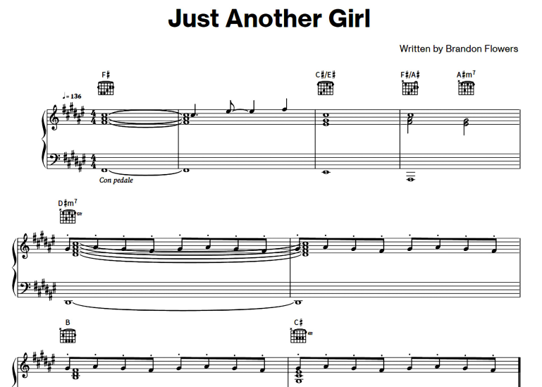 The Killers-Just Another Girl Free Sheet Music PDF for Piano