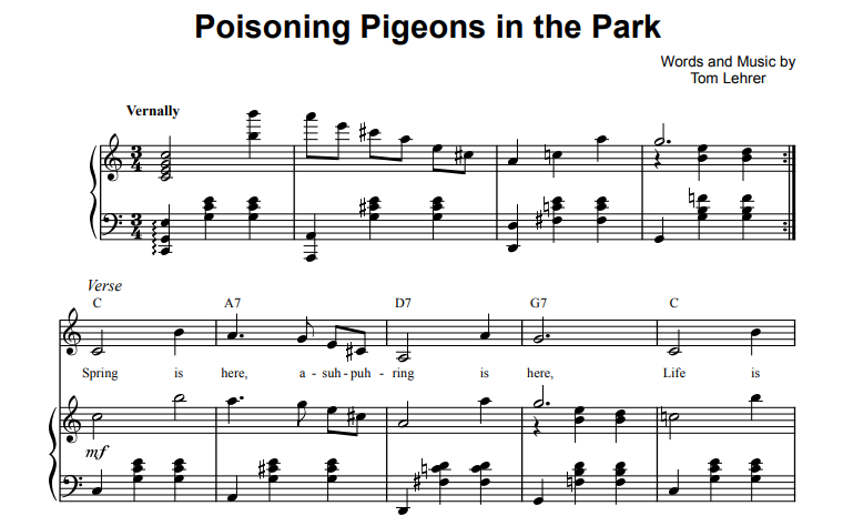 Tom Lehrer-Poisoning Pigeons In The Park Free Sheet Music PDF for Piano
