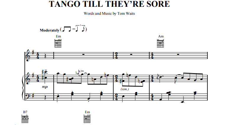 Tom Waits-Tango Till They’re Sore Free Sheet Music PDF for Piano