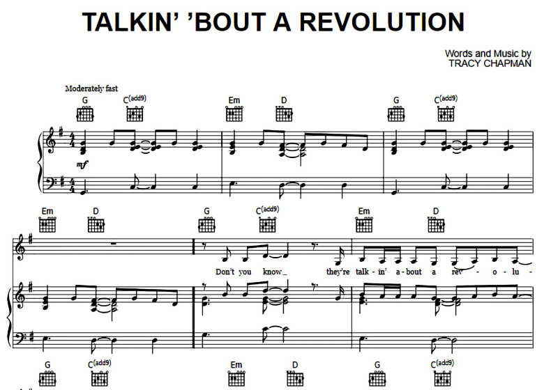Tracy Chapman-Talkin’ Bout A Revolution Free Sheet Music PDF for Piano 1 Tracy Chapman-Talkin’ Bout A Revolution Free Sheet Music PDF for Piano