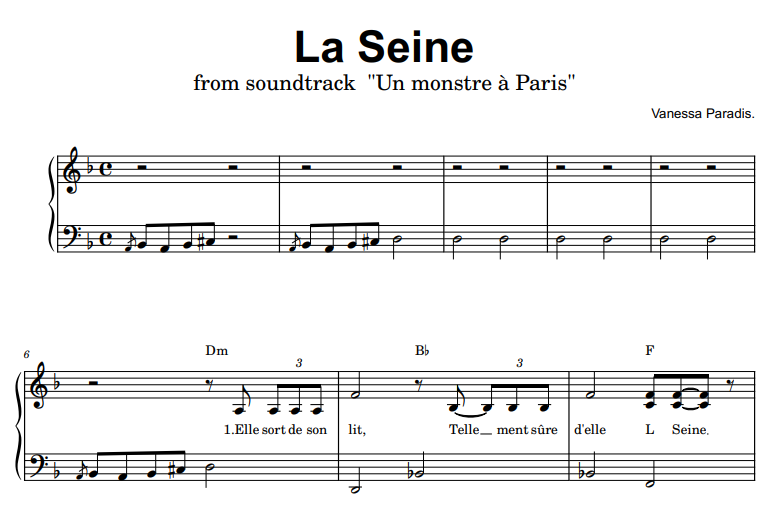 Un monstre a Paris-La seine Free Sheet Music PDF for Piano