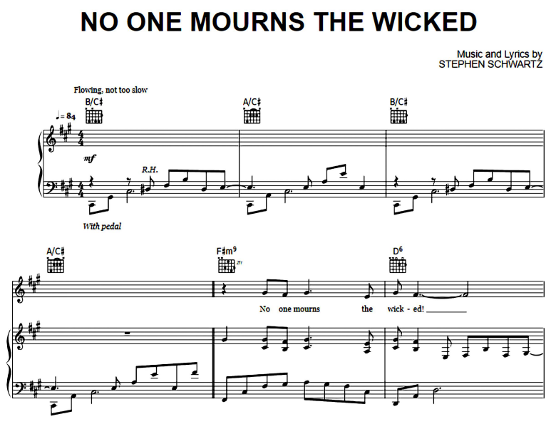 Wicked-No One Mourns The Wicked Free Sheet Music PDF for Piano
