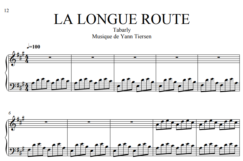 First Rendez-La Longue Route Free Sheet Music PDF for Piano