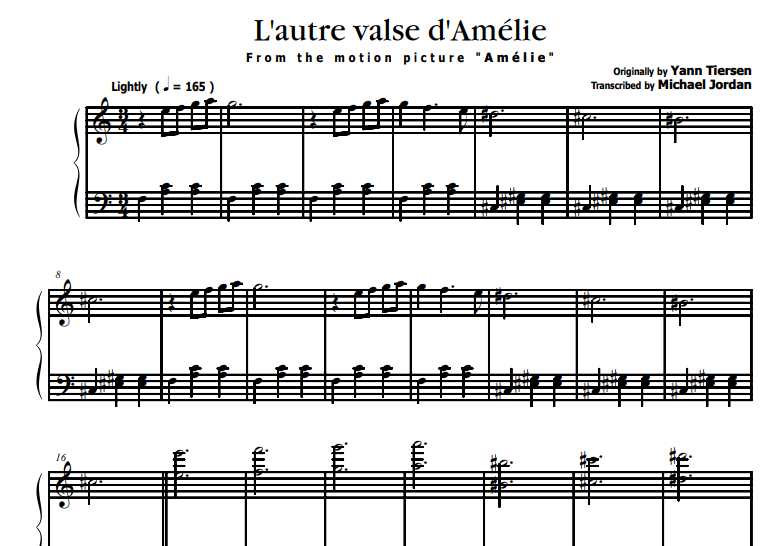 First Rendez-L’autre Valse d’Amélie Free Sheet Music PDF for Piano