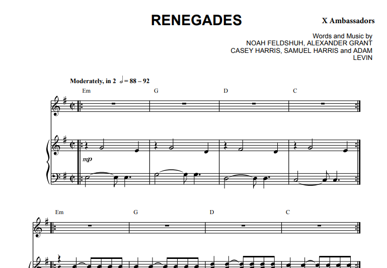 X Ambassadors-Renegades Free Sheet Music PDF for Piano