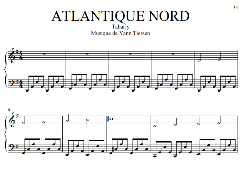 Yann Tiersen-Atlantiquie Nord Free Sheet Music PDF for Piano