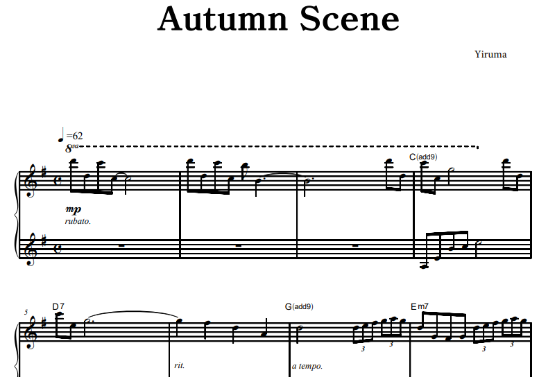 Yiruma-Autumn Scene Free Sheet Music PDF for Piano
