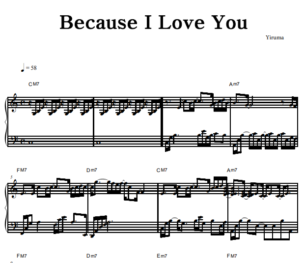 Yiruma-Because I Love You Free Sheet Music PDF for Piano