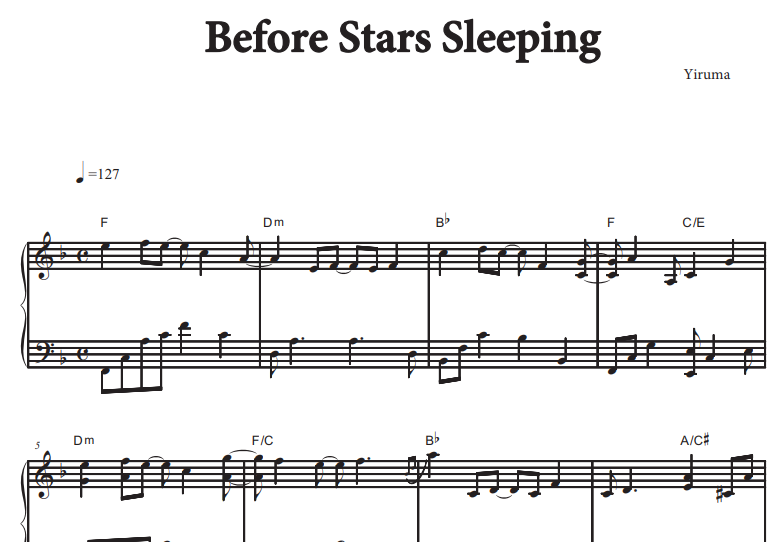 Yiruma-Before Stars Sleeping Free Sheet Music PDF for Piano