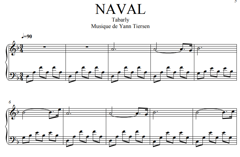 Yann Tiersen-Naval Free Sheet Music PDF for Piano
