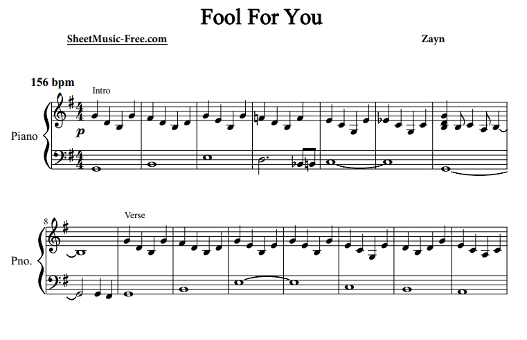 Zayn-Fool For You Free Sheet Music PDF for Piano