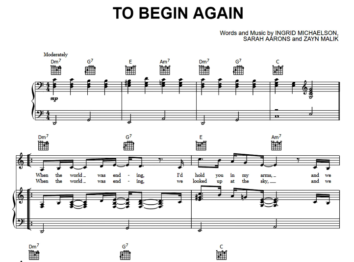Zayn-To Begin Again Free Sheet Music PDF for Piano