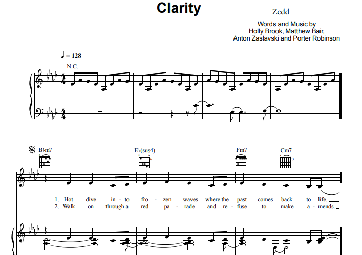 Zedd-Clarity Free Sheet Music PDF for Piano