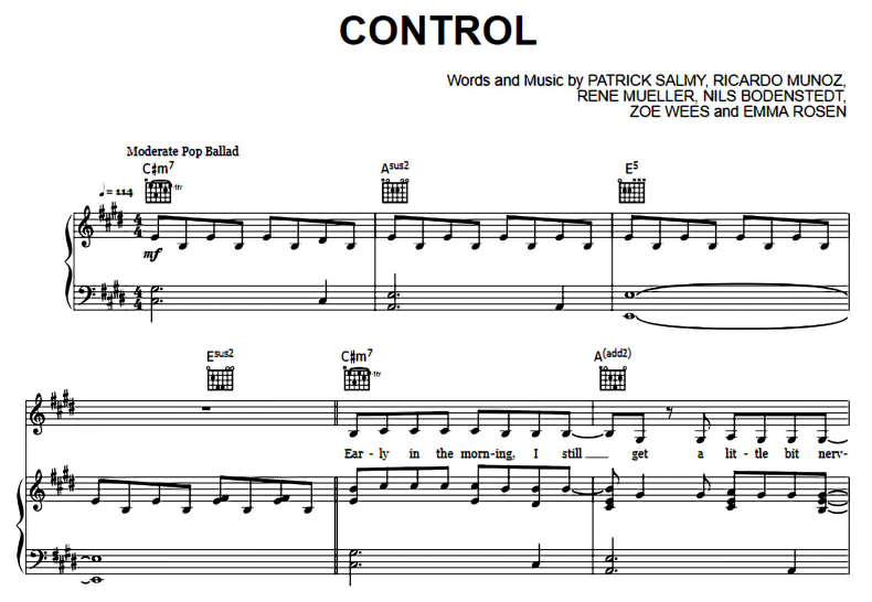 Zoe Wees-Control Free Sheet Music PDF for Piano