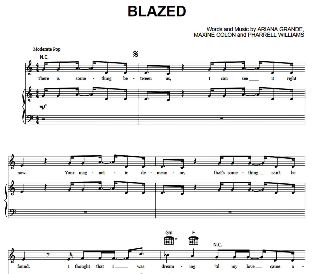 Ariana Grande-Blazed Free Sheet Music PDF for Piano