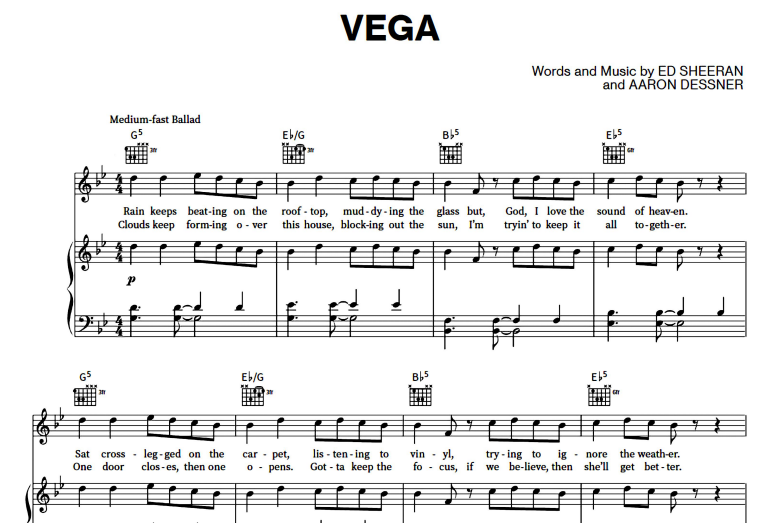Ed Sheeran-Vega Free Sheet Music PDF for Piano