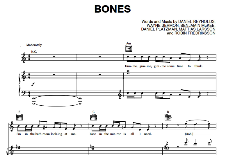 Imagine Dragons-Bones Free Sheet Music PDF for Piano