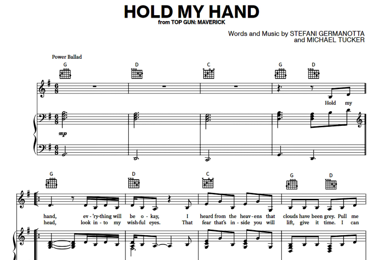 Lady Gaga-Hold My Hand Free Sheet Music PDF for Piano