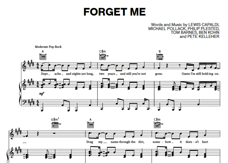 Lewis Capaldi-Forget Me Free Sheet Music PDF for Piano