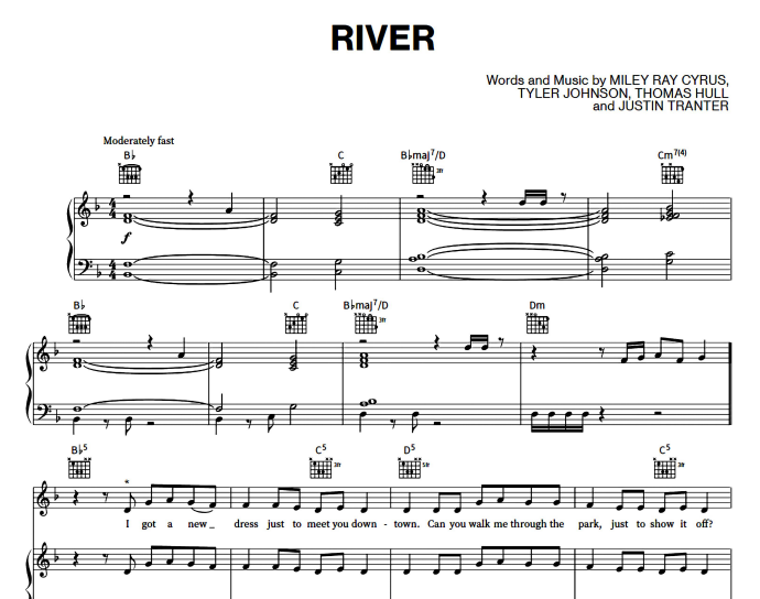 Miley Cyrus-River Free Sheet Music PDF for Piano