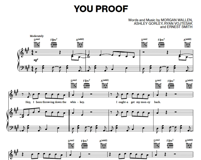 Morgan Wallen-You Proof Free Sheet Music PDF for Piano